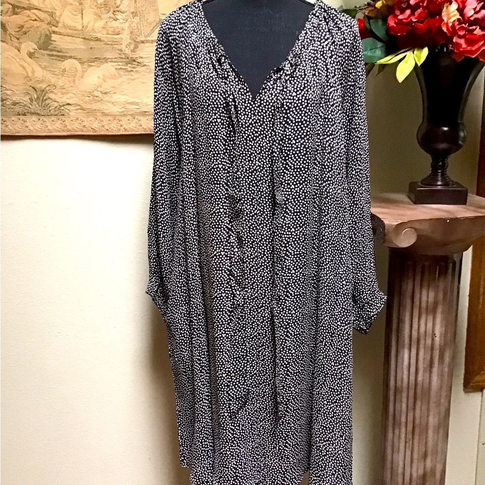 Black & white polka dot tunic/dress by Masai, large, long sleeve, tie in front